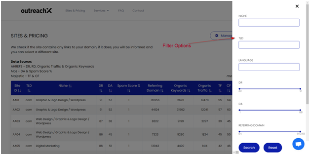 OutreachX for SEO dashboard