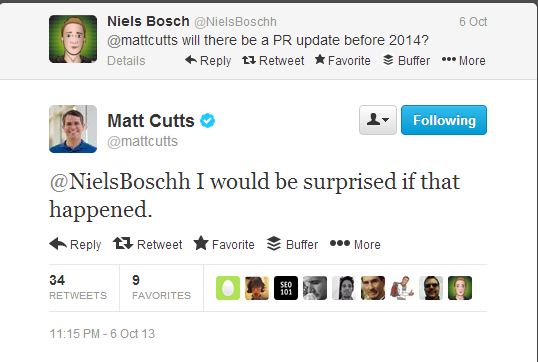 Matt Cutts Twitter Page Rank Update 2013