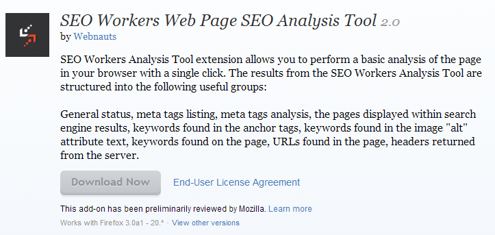 SEO Workers Web Page SEO Analysis Tool Add ons for Firefox