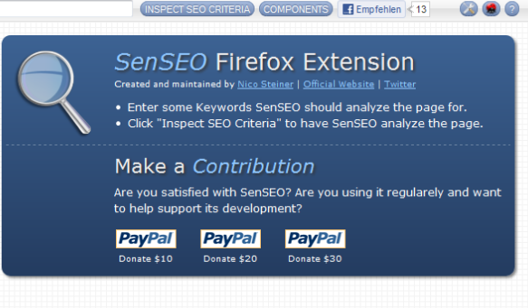 SenSEO Add ons for Firefox