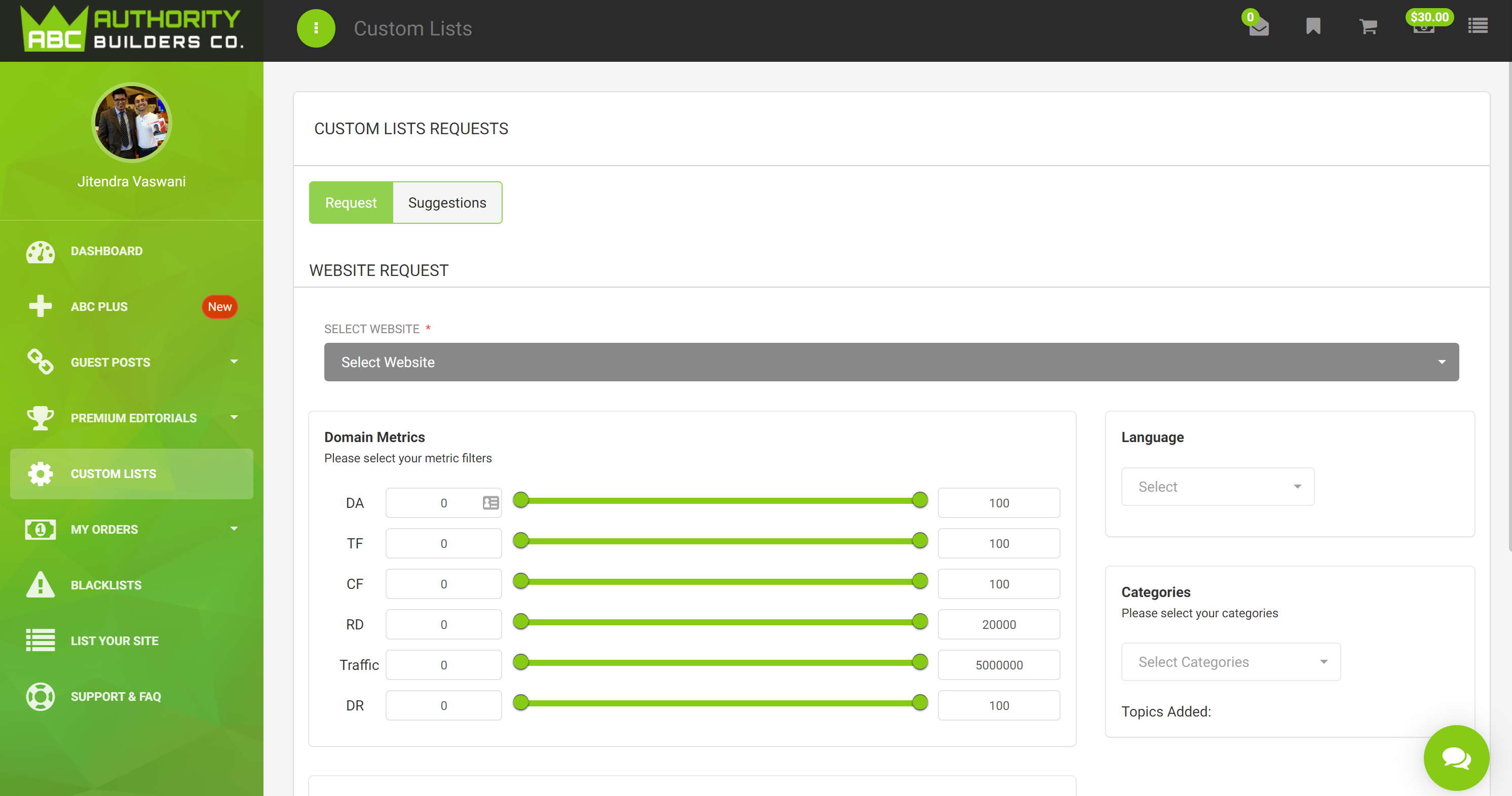 customize site according to DA, PA and traffic