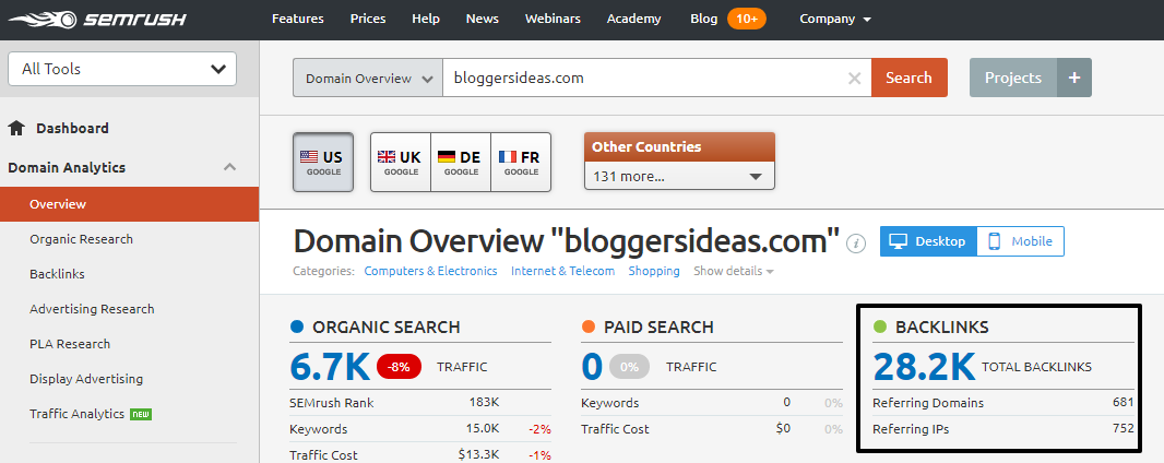 Semrush- Backlinks Checker Tool - Best Backlinks Checker Tool 